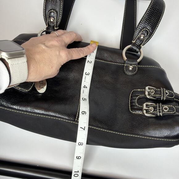 Franco Sarto Purse Black Leather Satchel Hand Shoulder Bag Buckles CUTE - Picture 15 of 16